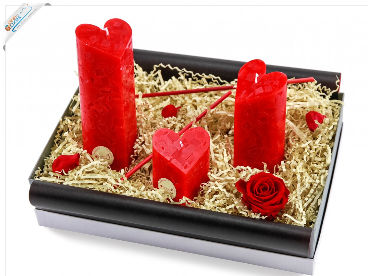 Valentinsgeschenkset - Herz-Kerzen für Liebende - Geschenkbox zum Valentinstag